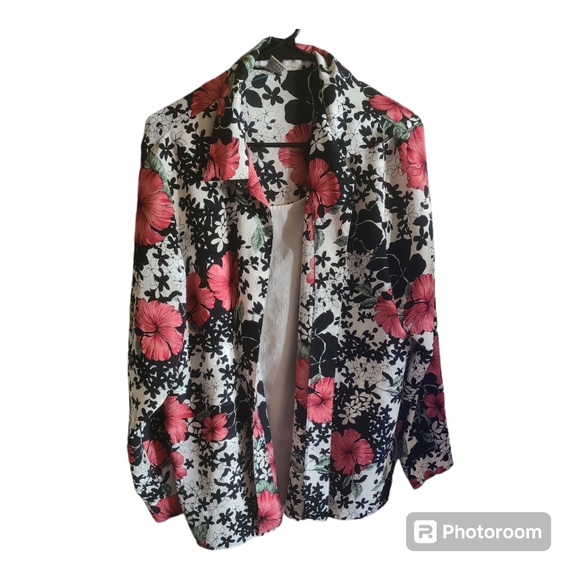 *lNotations 2 piece  Print Blouse Top w/ attached front solid shell, 1x Floral - Picture 1 of 5